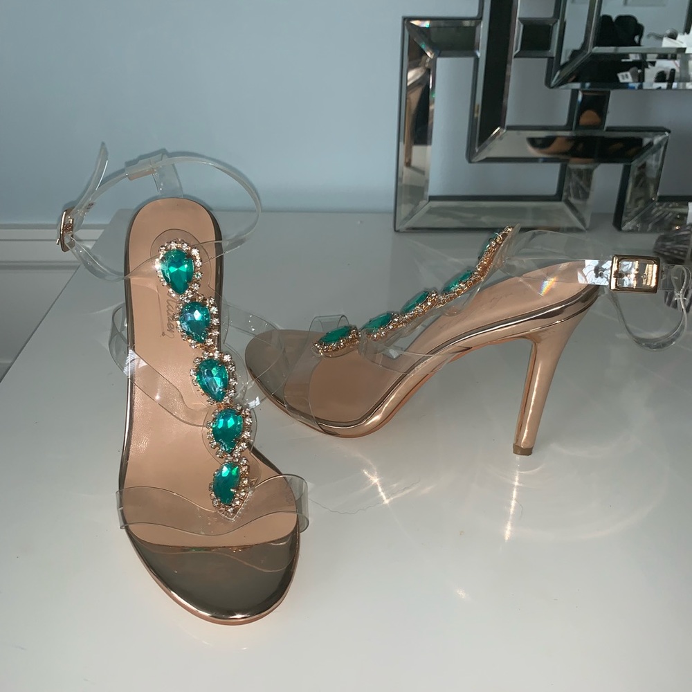 Emerald rhinestone lucite heel